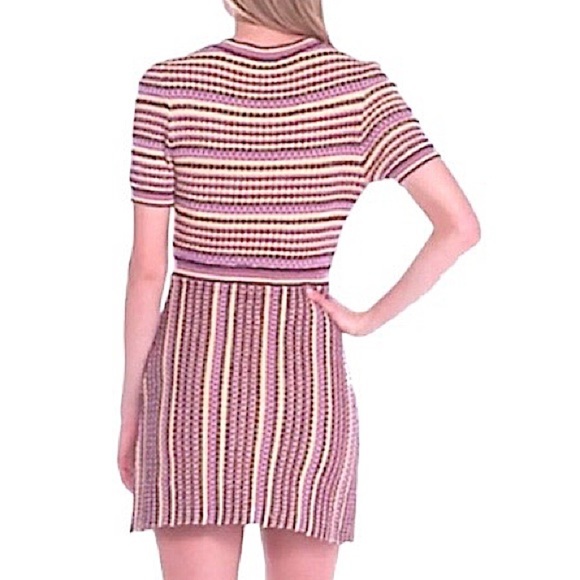 Free People Retro Cool Knit Mini Dress Large 12 Slight Shimmer Crew Neck Pink - Picture 8 of 15